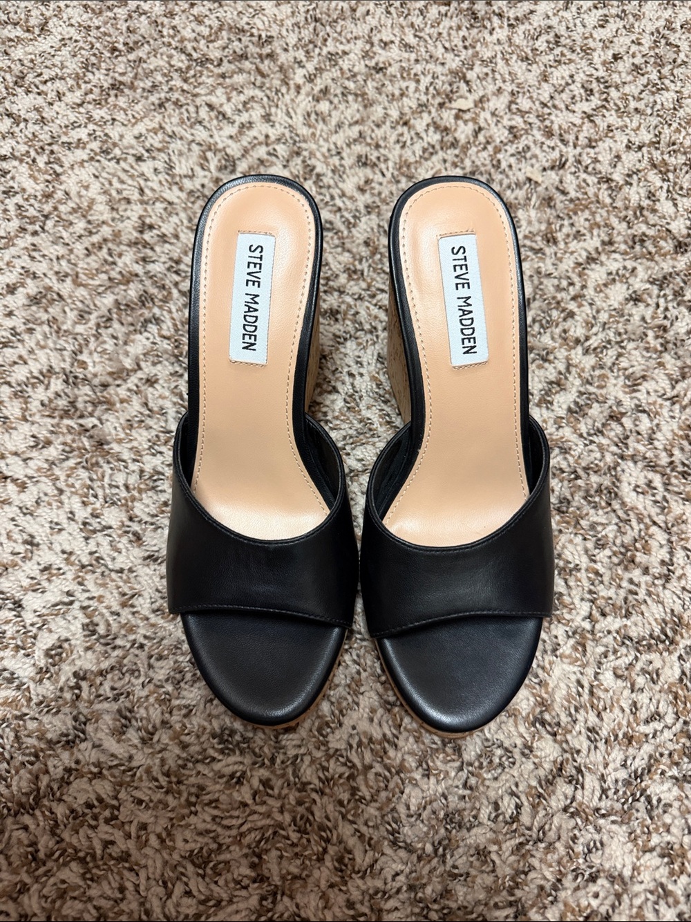 Never Worn Steve Madden Black Leather Open-Toe Mules